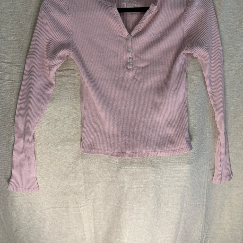 Dickies Light Pink Ribbed Henley Blouse